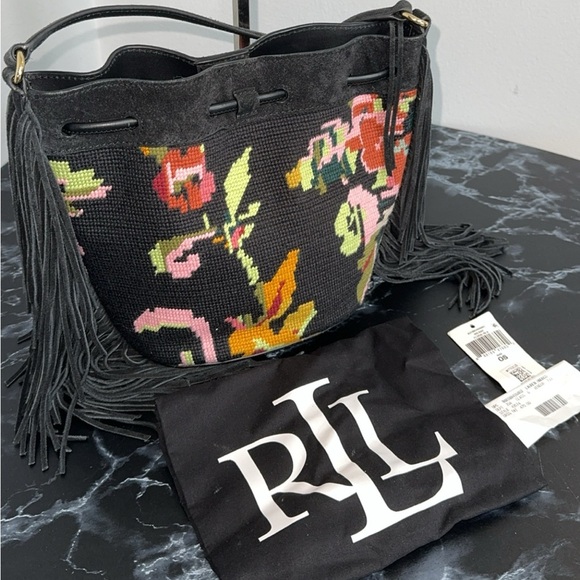 LAUREN RALPH LAUREN Needlepoint Medium Andie Drawstring Crossbody Bag AUTHENTIC - Picture 9 of 15